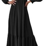 Women's Square Neck Puff Sleeve Hem Elegant Long Sleeve Maxi Dress