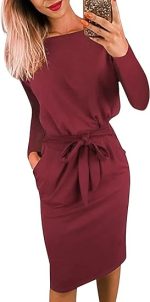 PRETTYGARDEN Women's Fashion Casual Long Sleeve Belted Party Bodycon Sheath Pencil Dress - Image 3