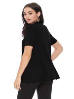 Women's Loose Fit Short Sleeve Draped Open Front Office Wear Solid Cardigan - Image 3